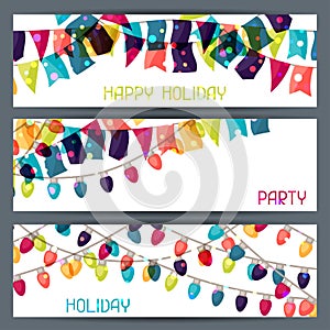 Holiday colorful horizontal banners with flags and