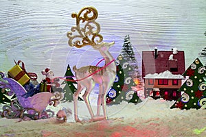 Holiday composition for Christmas with Santa Claus in a sleigh a