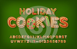 Holiday Cookie alphabet font. 3D cartoon letters and numbers.