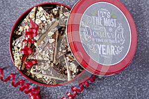 Holiday cookie gift of shortbread with chocolate and walnuts