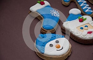 Holiday Cookies X-mas blue and white Santa Snowman