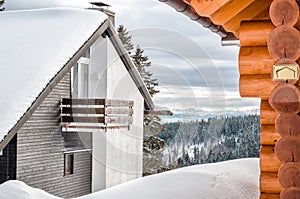 Holiday cottages in the mountains in the background alpine lands