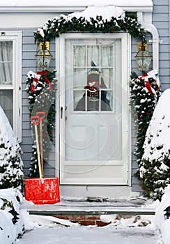 Holiday decorated home entrance