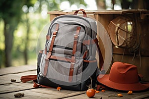 Holiday essentials backpack, hat, and map, the perfect trio for exploration