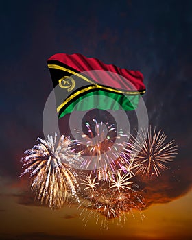 Holiday fireworks and flag of Vanuatu