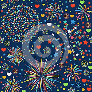 Holiday fireworks seamless pattern abstract design background celebration decoration bright texture vector illustration