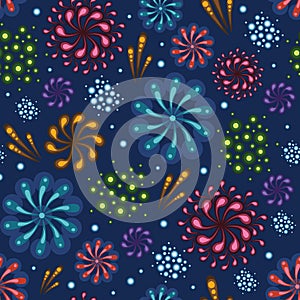 Holiday fireworks seamless pattern background