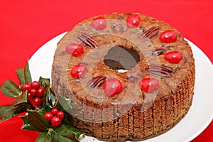 Holiday Fruitcake on Red photo