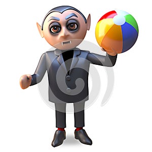 Holiday fun with a 3d Halloween vampire dracula playing with a beach ball, 3d illustration