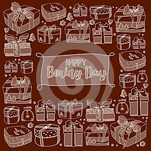 Holiday gift boxes and text Happy Boxing Day.