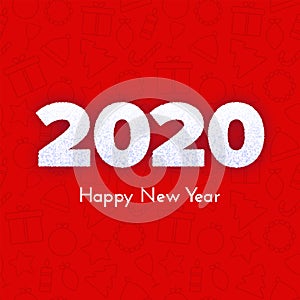 Holiday gift card. Happy New Year 2020. Snow numbers on red icons background. Celebration decor. Vector
