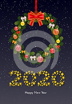 Holiday gift card. Happy New Year 2020. Vector