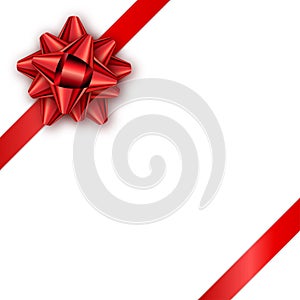 Holiday gift card with red ribbon and bow. Template for a busine