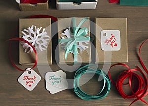 Holiday gift wrapping, packaging process, packaging materials