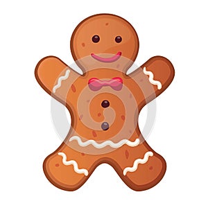 Holiday gingerbread man cookie. Cookie in shape of man with colored icing. New year and xmas celebration