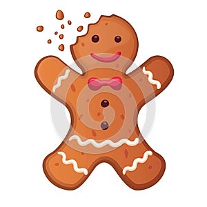 Holiday gingerbread man cookie. Cookie in shape of man with colored icing. New year and xmas celebration