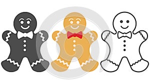 Holiday gingerbread man cookie icon. Happy new year decoration. Merry christmas holiday. Holiday cookie in shape of man. Vector