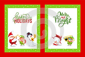 Holiday Greeting Cards with Santa, Snowman, Elf