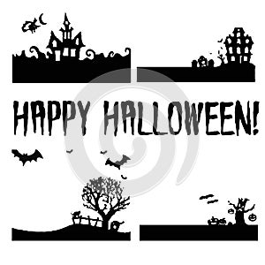 Holiday Halloween, four black backgrounds, silhouette on white
