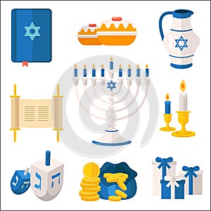 Holiday of Hanukkah vector elements collection. Jewish symbols