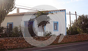 Holiday home for tourists in the balearics under construction typical cubic square villa of ibiza and formentera in the middle of