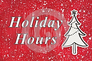 Holiday Hours message with Christmas tree