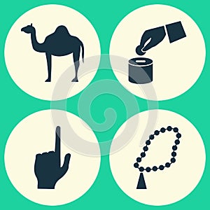 Holiday Icons Set. Collection Of Pointer Finger, Beneficence, Beads And Other Elements. Also Includes Symbols Such As