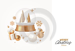 Holiday illustration with Christmas gold decorations. New year and christmas greeting card.