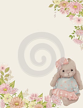Holiday invitation, baby shower invitation, floral frame and cute animal,