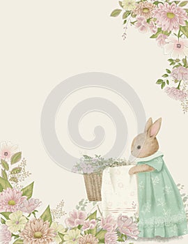 Holiday invitation, baby shower invitation, floral frame and cute animal,