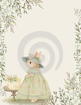 Holiday invitation, baby shower invitation, floral frame and cute animal,