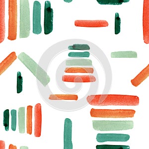 Holiday kids abstract waterclor pattern. Kids background with green and red shapes, strock for the textile pattern