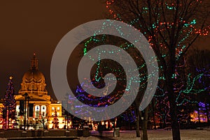 Holiday lights of legislature building photo