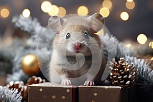 holiday magic with adorable Christmas mouse, its tiny paws tenderly holding a festive gift