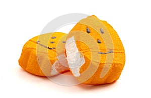 Holiday Marshmallows in the Shape of Pumpkin Jack O Lanterns Isolated on a White Background
