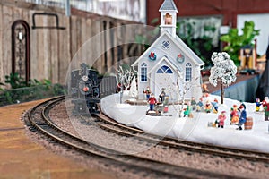 Holiday model train scene