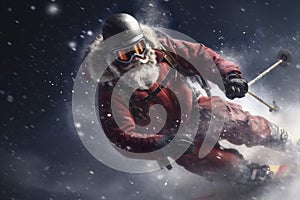 holiday mountain snowboarder snow santa christmas winter ski skier sport. Generative AI.