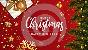 Holiday New year card - Merry Christmas on red background 3