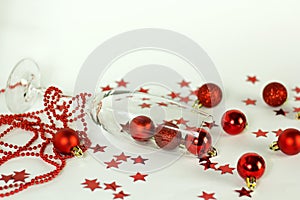 Holiday new year christmas t white background isolate christmas decorations champagne glass stars glitter decorations balls