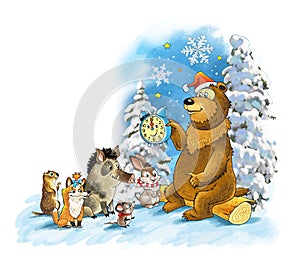 Holiday new year snowflakes funny animals