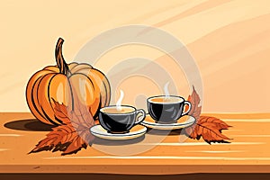 Holiday orange drink seasonal pumpkins autumn fall background october coffee wooden cup