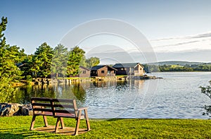 Holiday park with wooden lodges.