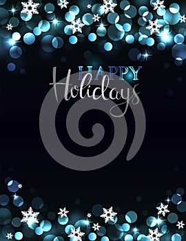 Holiday party invitation on silver-blue background