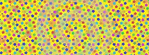 Holiday pattern. Bright colored stars on a yellow background, wide banner