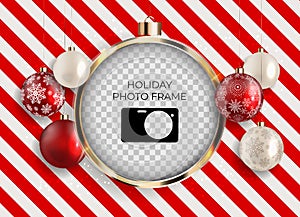 Holiday Photo Frame Template. Merry Christmas and Happy New Year Background. Vector Illustration