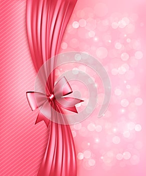 Holiday pink background with gift glossy bow and r