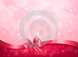 Holiday pink background with gift glossy bow and r