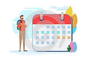 Holiday plan trip. Travel schedule. Calendar, Vacation, Tourism, Backpacker. Flat cartoon miniature illustration vector photo