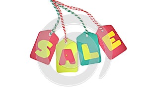 Holiday price tag paper cut on white background