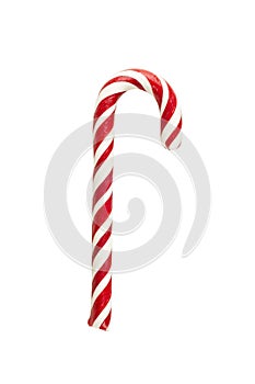 Holiday red and white striped candy cane, isolated